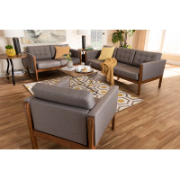 Baxton Studio BBT8041-Grey-3PC Set Lenne Mid-Century Modern Grey Fabric Upholstered Walnut Finished 3-Piece Living Room Set